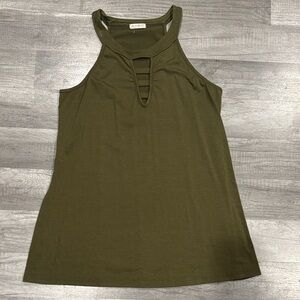 New York & Company Olive Ladder Cutout Halter Tank